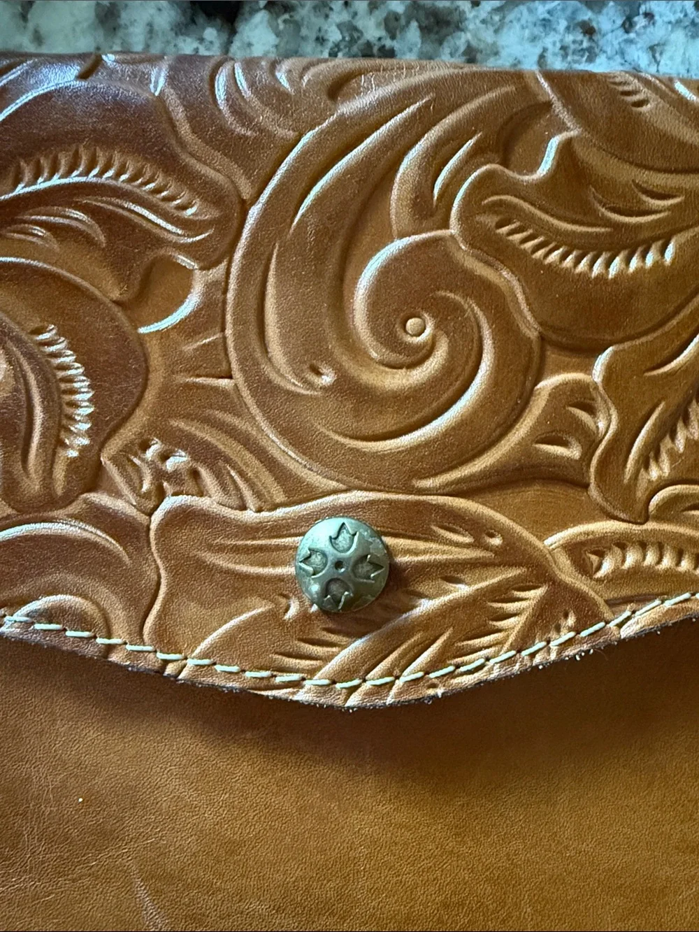 Patricia Nash Tooled Leather Envelope Clutch in Cognac Brown